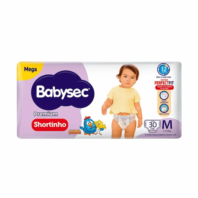 Fralda Shortinho Babysec Premium Galinha Pintadinha Mega M 30 Unidades